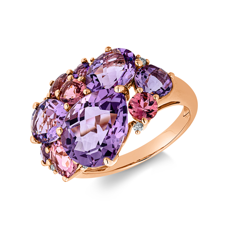 Ring mit Turmalin  aus 750/-18 Karat Rotgold mit 6 Diamanten 0