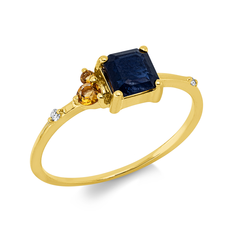 Ring mit Saphir  aus 750/-18 Karat Gelbgold mit 2 Diamanten 0