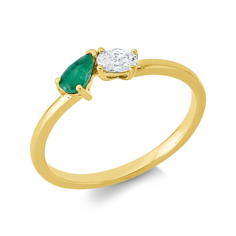 Ring mit Smaragd  aus 750/-18 Karat Gelbgold mit 1 Diamant 0