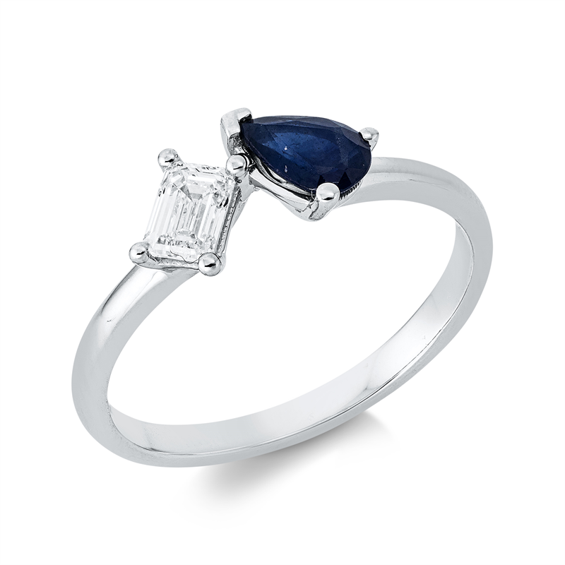 Ring mit Saphir  aus 750/-18 Karat Weißgold mit 1 Diamant 0