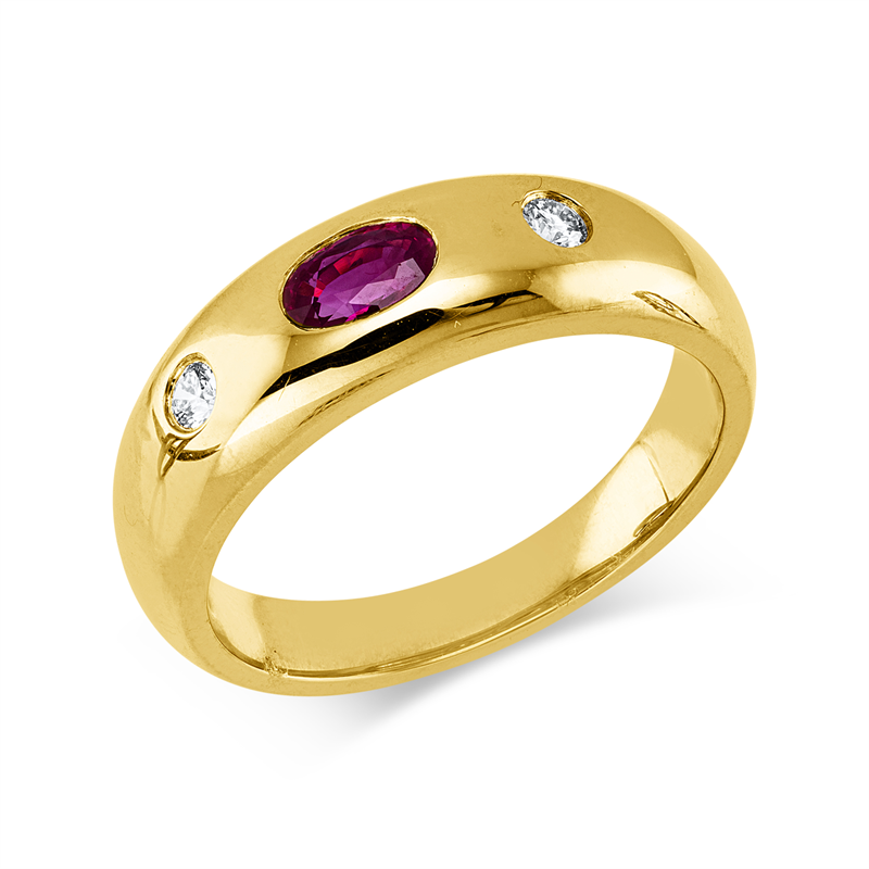 Ring mit Rubin  aus 750/-18 Karat Gelbgold mit 2 Diamanten 0