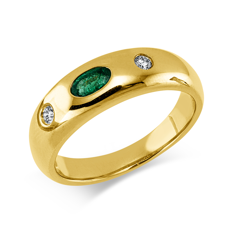 Ring mit Smaragd  aus 750/-18 Karat Gelbgold mit 2 Diamanten 0