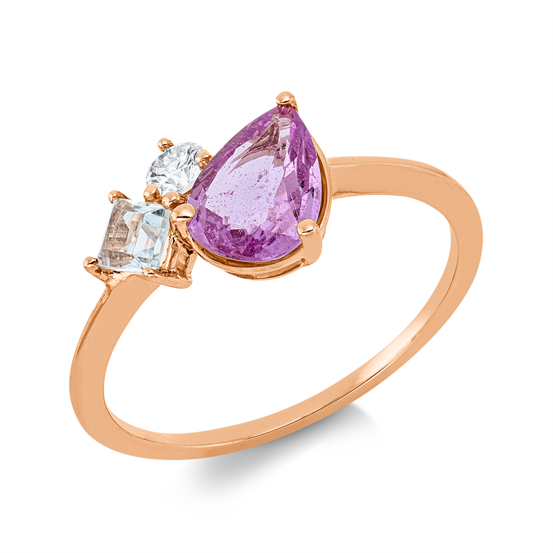 Ring mit Saphir  aus 750/-18 Karat Rotgold mit 1 Diamant 0