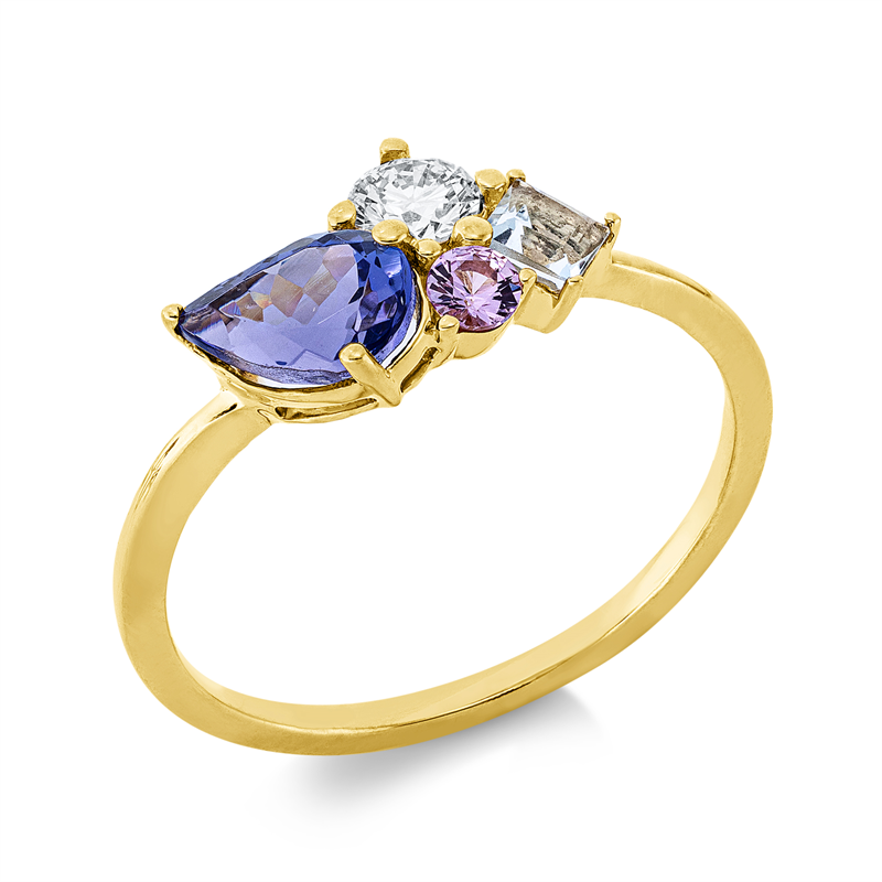 Ring mit Aquamarin  aus 750/-18 Karat Gelbgold mit 1 Diamant 0