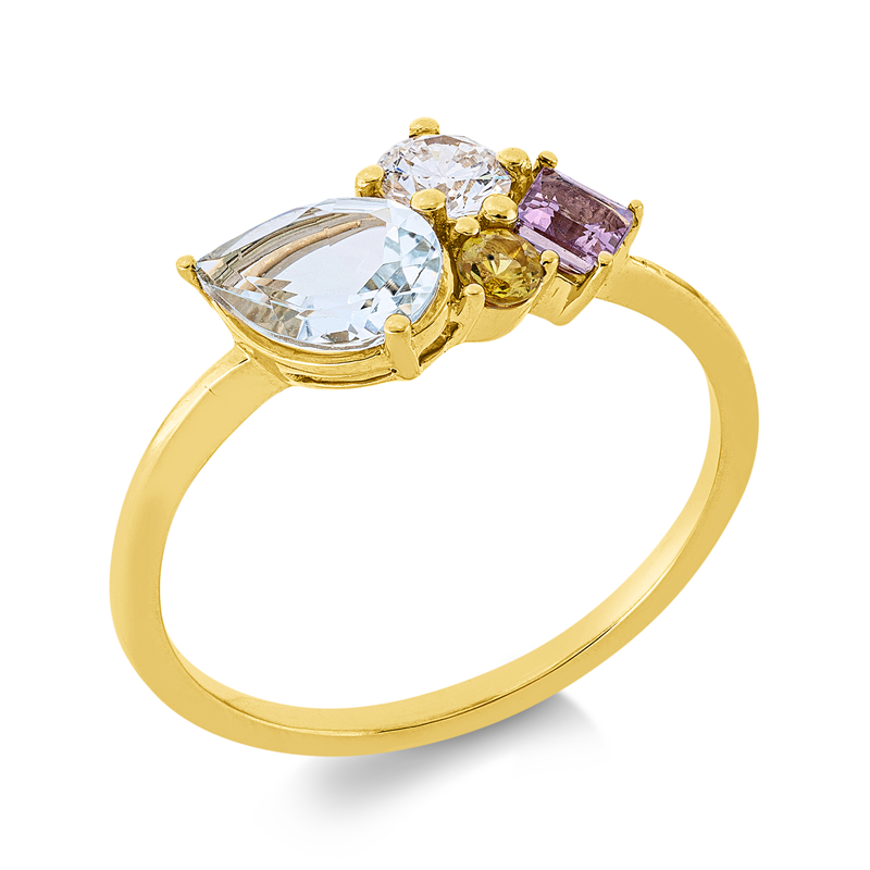 Ring mit Saphir  aus 750/-18 Karat Gelbgold mit 1 Diamant 0