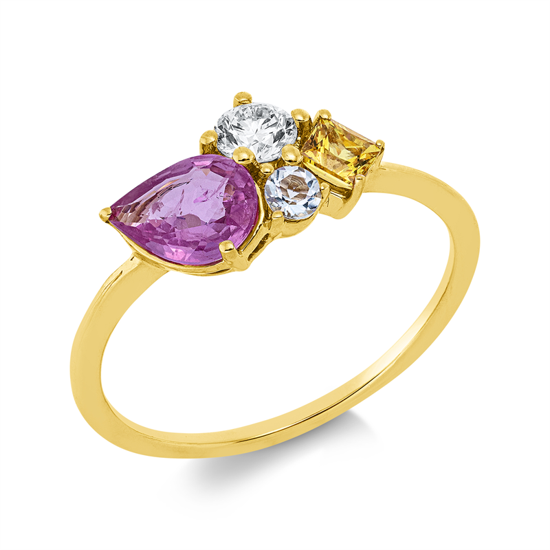 Ring mit Aquamarin  aus 750/-18 Karat Gelbgold mit 1 Diamant 0
