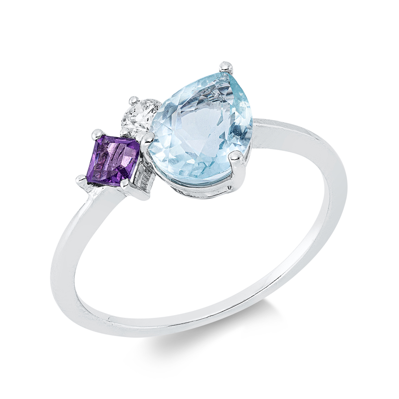 Ring mit Amethyst  aus 750/-18 Karat Weißgold mit 1 Diamant 0