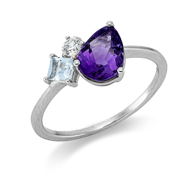 Ring mit Aquamarin  aus 750/-18 Karat Weißgold mit 1 Diamant 0