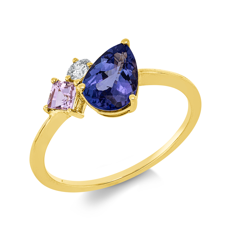 Ring mit Saphir  aus 750/-18 Karat Gelbgold mit 1 Diamant 0
