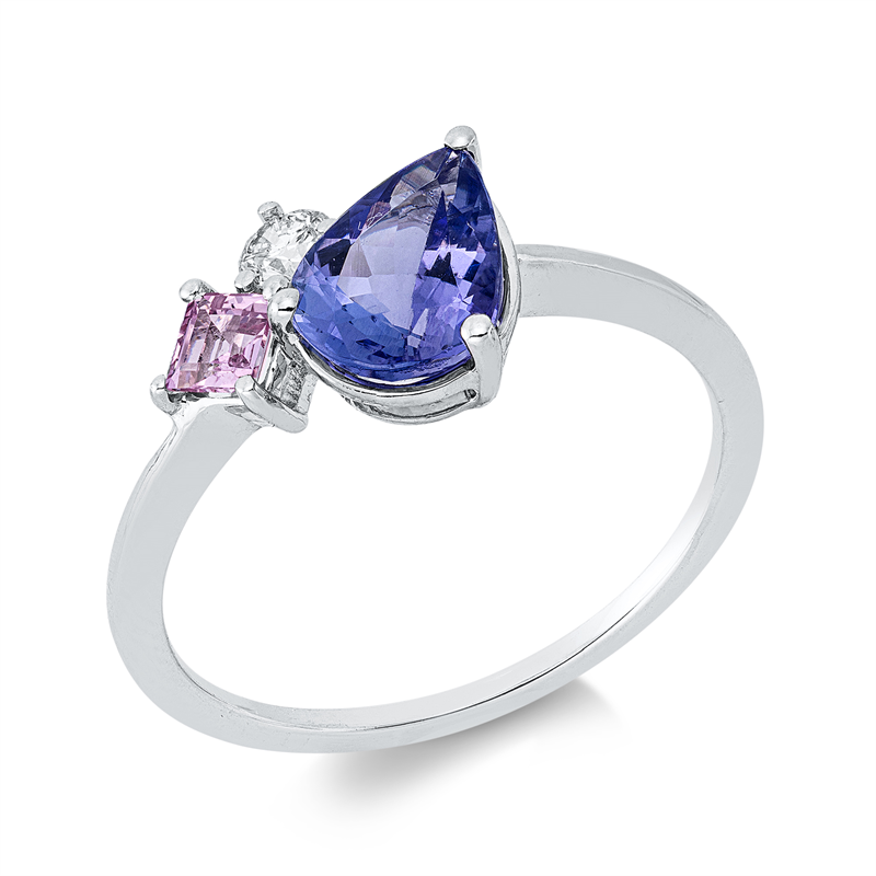 Ring mit Saphir  aus 750/-18 Karat Weißgold mit 1 Diamant 0