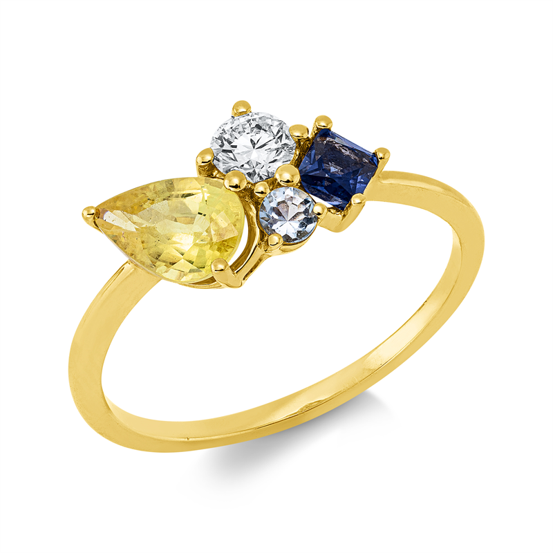 Ring mit Aquamarin  aus 750/-18 Karat Gelbgold mit 1 Diamant 0