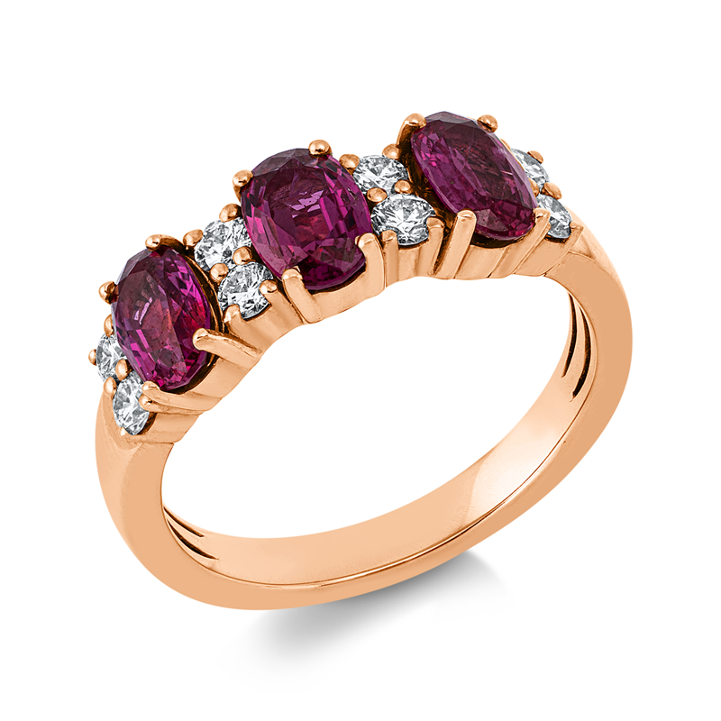 Ring mit Rubin  aus 585/-14 Karat Rotgold mit 8 Diamanten 0