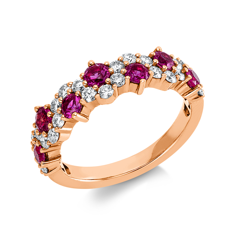 Ring mit Rubin  aus 585/-14 Karat Rotgold mit 23 Diamanten 0