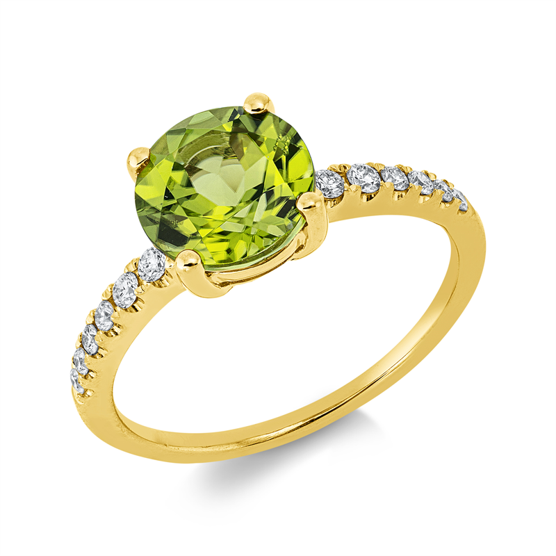 Ring mit Peridot  aus 750/-18 Karat Gelbgold mit 12 Diamanten 0
