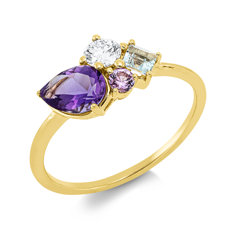 Ring mit Amethyst  aus 750/-18 Karat Gelbgold mit 1 Diamant 0