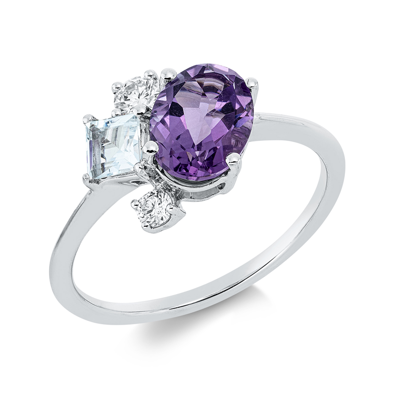Ring mit Amethyst  aus 750/-18 Karat Weißgold mit 2 Diamanten 0