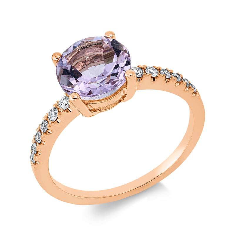Ring mit Amethyst  aus 750/-18 Karat Rotgold mit 12 Diamanten 0