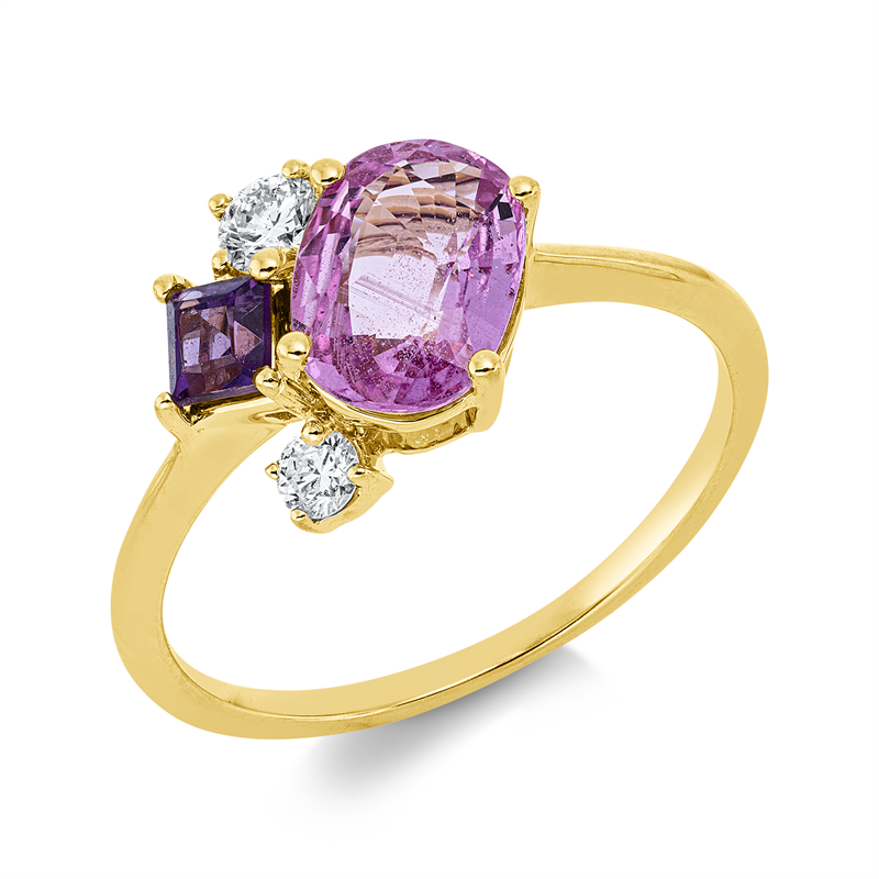Ring mit Saphir  aus 750/-18 Karat Gelbgold mit 2 Diamanten 0