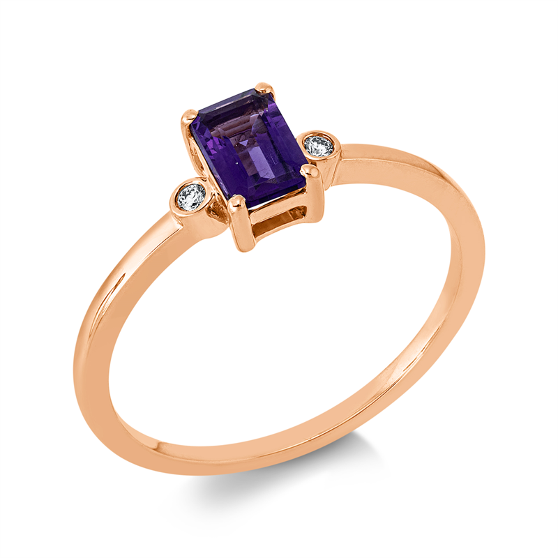 Ring mit Amethyst  aus 750/-18 Karat Rotgold mit 2 Diamanten 0