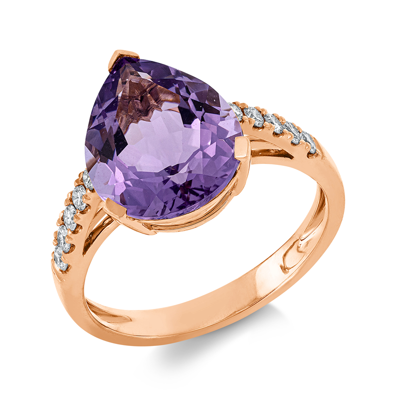 Ring mit Amethyst  aus 750/-18 Karat Rotgold mit 10 Diamanten 0