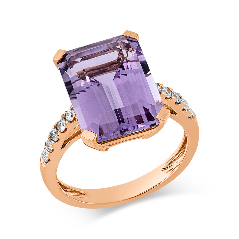 Ring mit Amethyst  aus 750/-18 Karat Rotgold mit 10 Diamanten 0