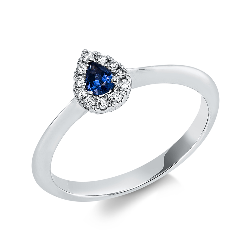 Ring mit Saphir  aus 750/-18 Karat Weißgold mit 11 Diamanten 0