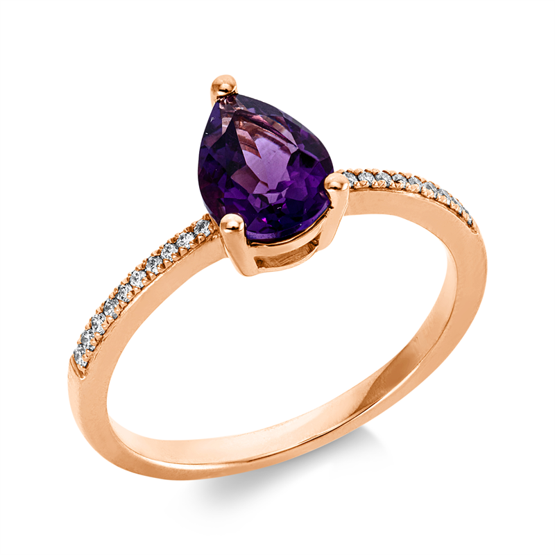 Ring mit Amethyst  aus 750/-18 Karat Rotgold mit 20 Diamanten 0