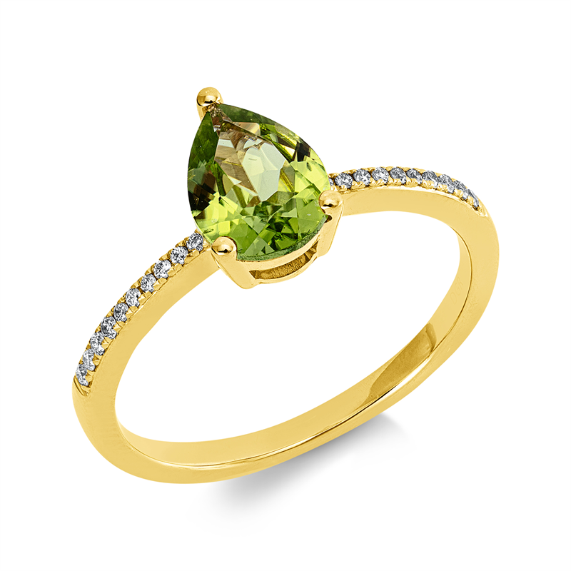 Ring mit Peridot  aus 750/-18 Karat Gelbgold mit 20 Diamanten 0