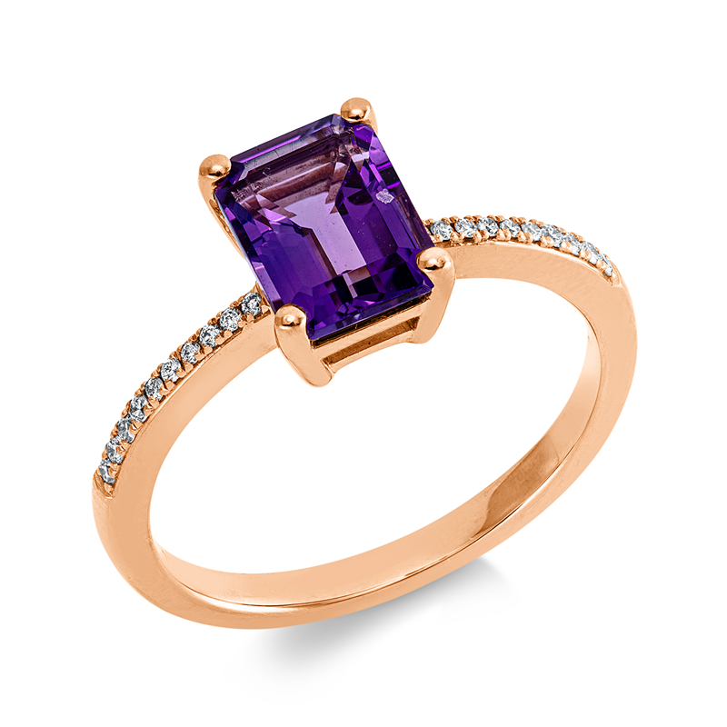 Ring mit Amethyst  aus 750/-18 Karat Rotgold mit 20 Diamanten 0