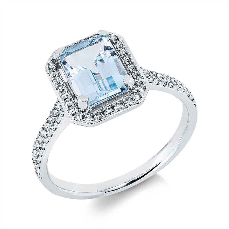 Ring mit Topas  aus 750/-18 Karat Weißgold mit 72 Diamanten 0
