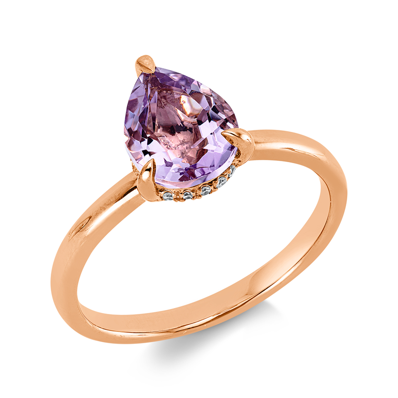 Ring mit Amethyst  aus 750/-18 Karat Rotgold mit 17 Diamanten 0