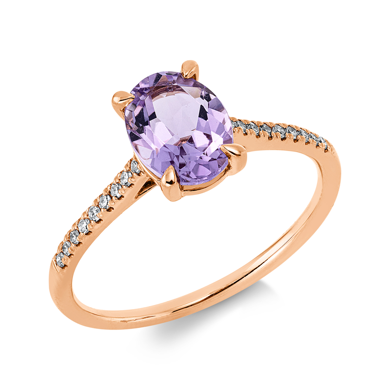 Ring mit Amethyst  aus 750/-18 Karat Rotgold mit 18 Diamanten 0