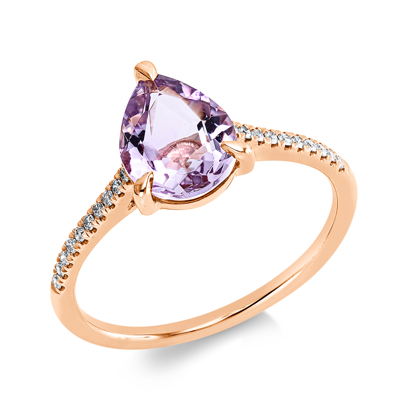 Ring mit Amethyst  aus 750/-18 Karat Rotgold mit 20 Diamanten 0