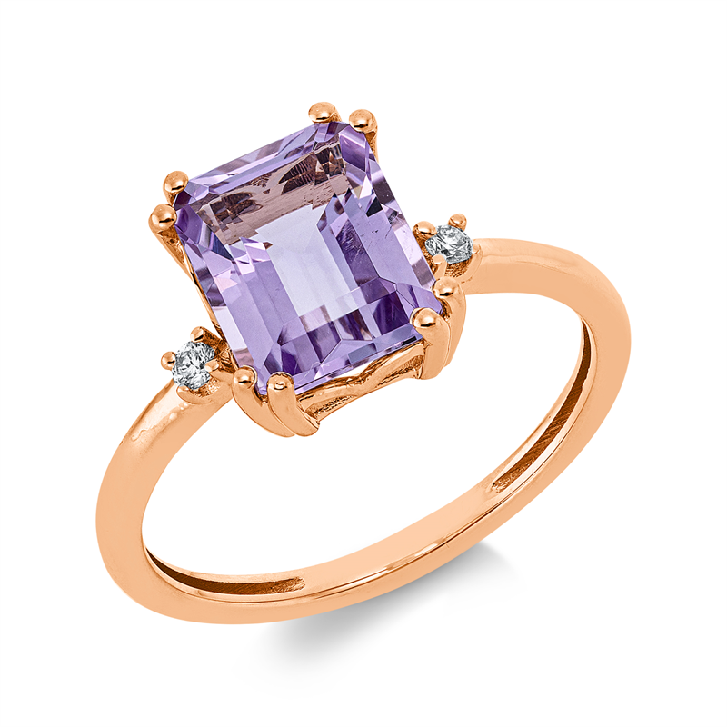 Ring mit Amethyst  aus 750/-18 Karat Rotgold mit 2 Diamanten 0