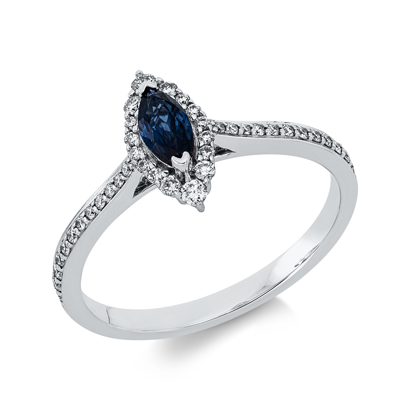 Ring mit Saphir  aus 750/-18 Karat Weißgold mit 40 Diamanten 0