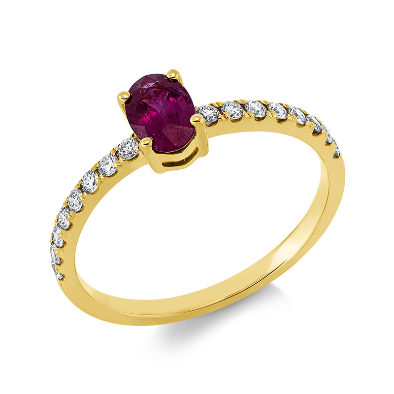 Ring mit Rubin  aus 750/-18 Karat Gelbgold mit 16 Diamanten 0