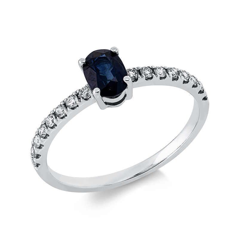 Ring mit Saphir  aus 750/-18 Karat Weißgold mit 16 Diamanten 0