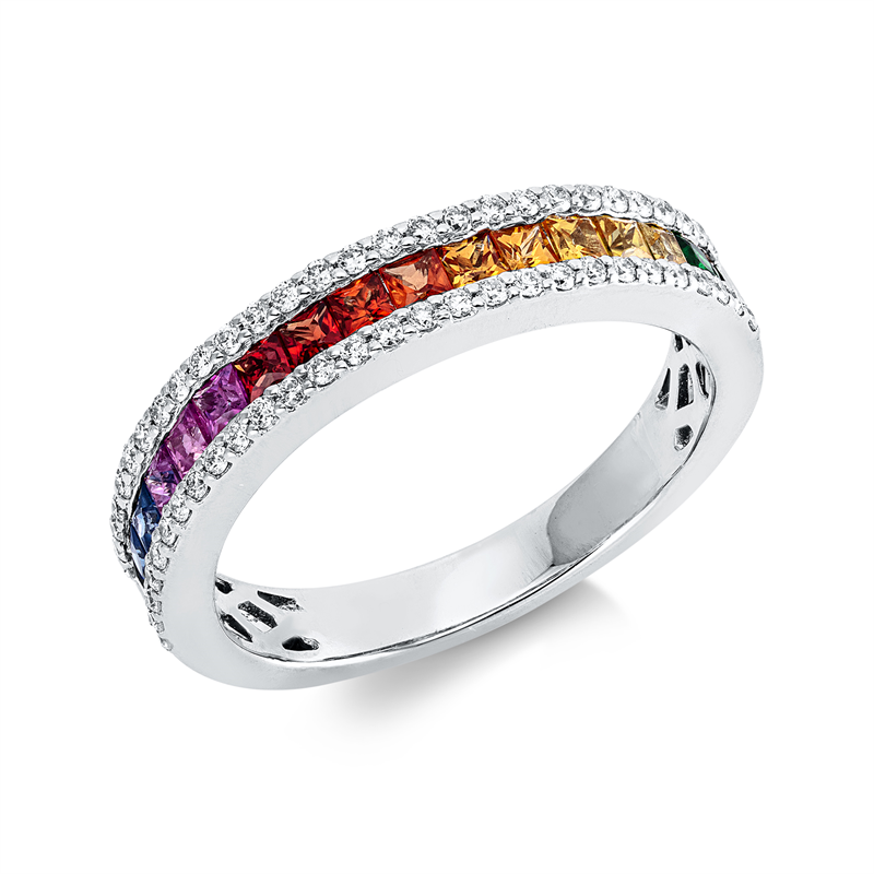 Ring mit Saphir  aus 750/-18 Karat Weißgold mit 56 Diamanten 0