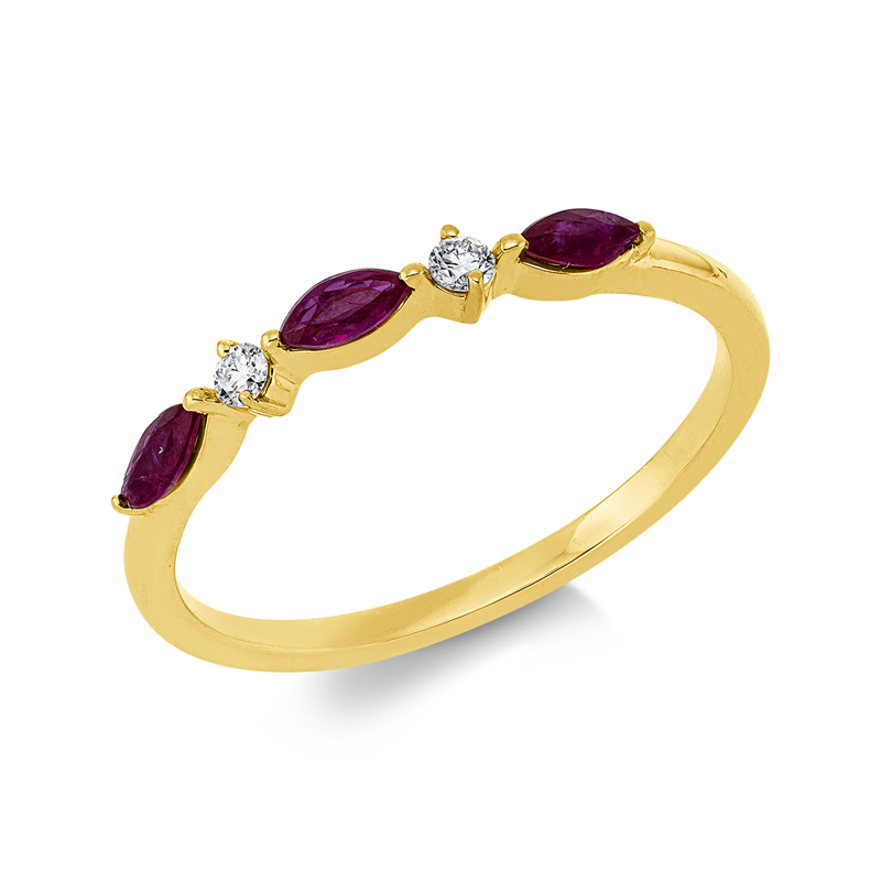 Ring mit Rubin  aus 750/-18 Karat Gelbgold mit 2 Diamanten 0