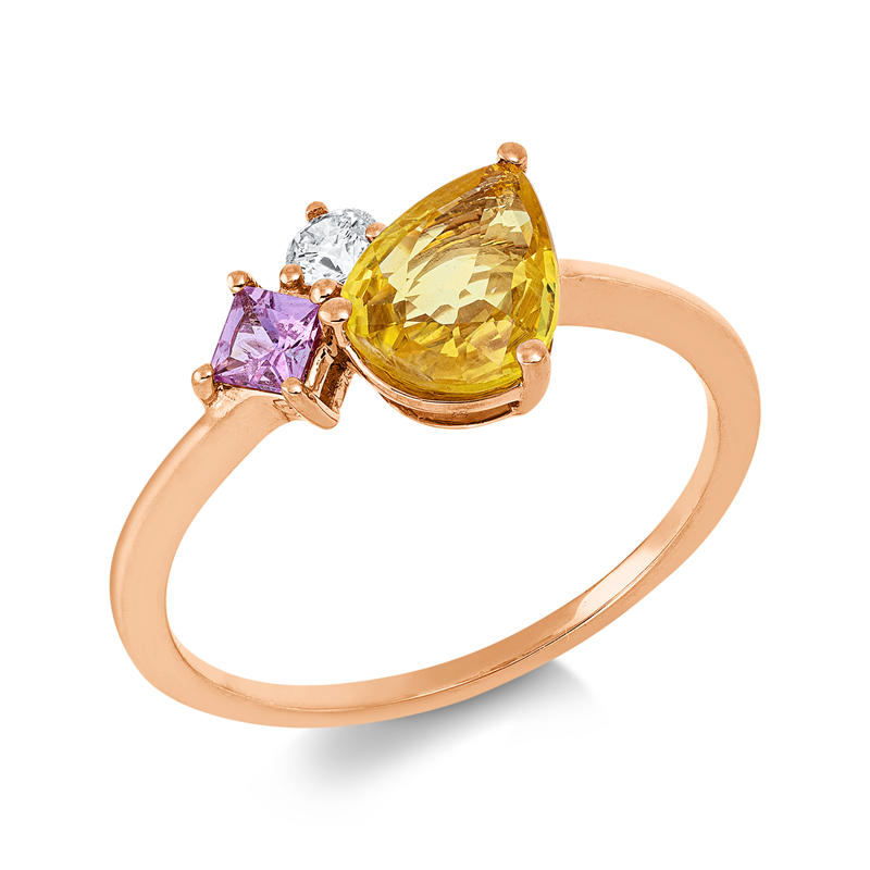 Ring mit Saphir  aus 750/-18 Karat Rotgold mit 1 Diamant 0