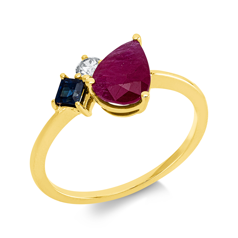Ring mit Saphir  aus 750/-18 Karat Gelbgold mit 1 Diamant 0