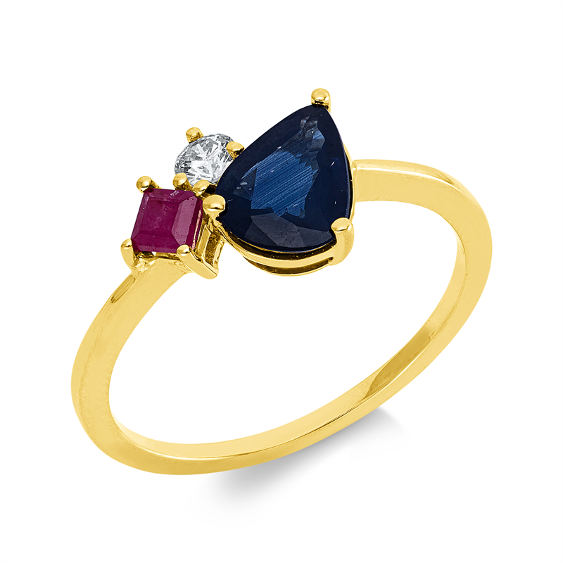 Ring mit Rubin  aus 750/-18 Karat Gelbgold mit 1 Diamant 0