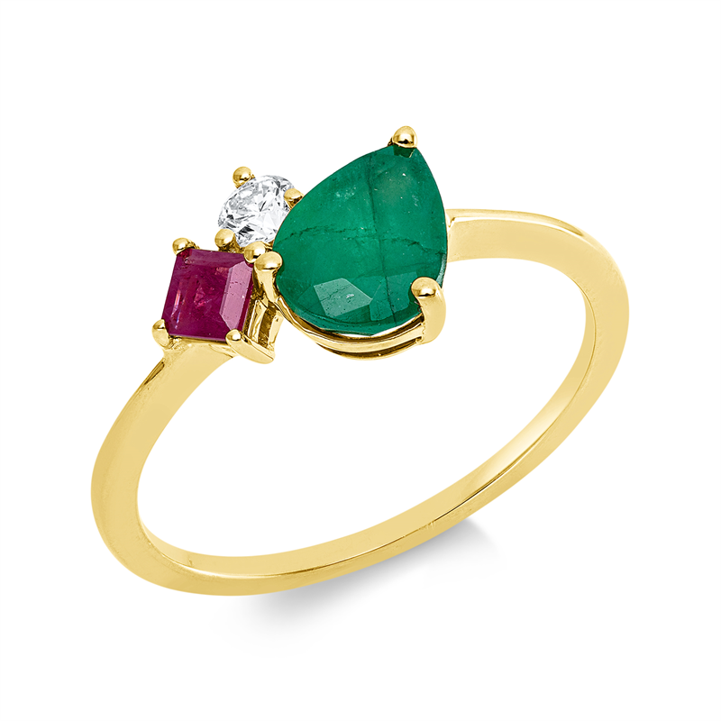 Ring mit Rubin  aus 750/-18 Karat Gelbgold mit 1 Diamant 0
