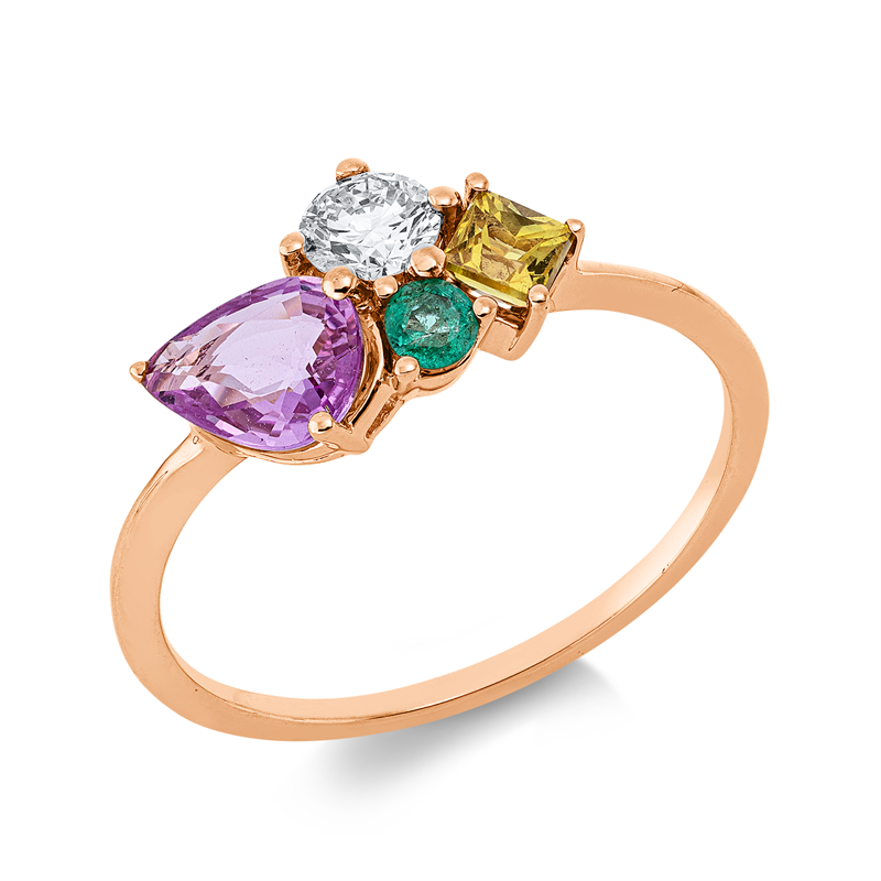 Ring mit Smaragd  aus 750/-18 Karat Rotgold mit 1 Diamant 0