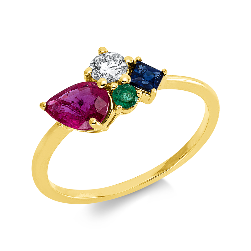 Ring mit Smaragd  aus 750/-18 Karat Gelbgold mit 1 Diamant 0