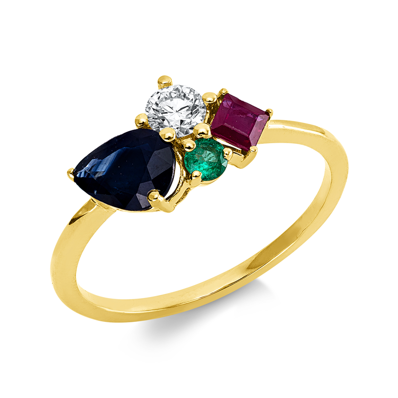Ring mit Smaragd  aus 750/-18 Karat Gelbgold mit 1 Diamant 0