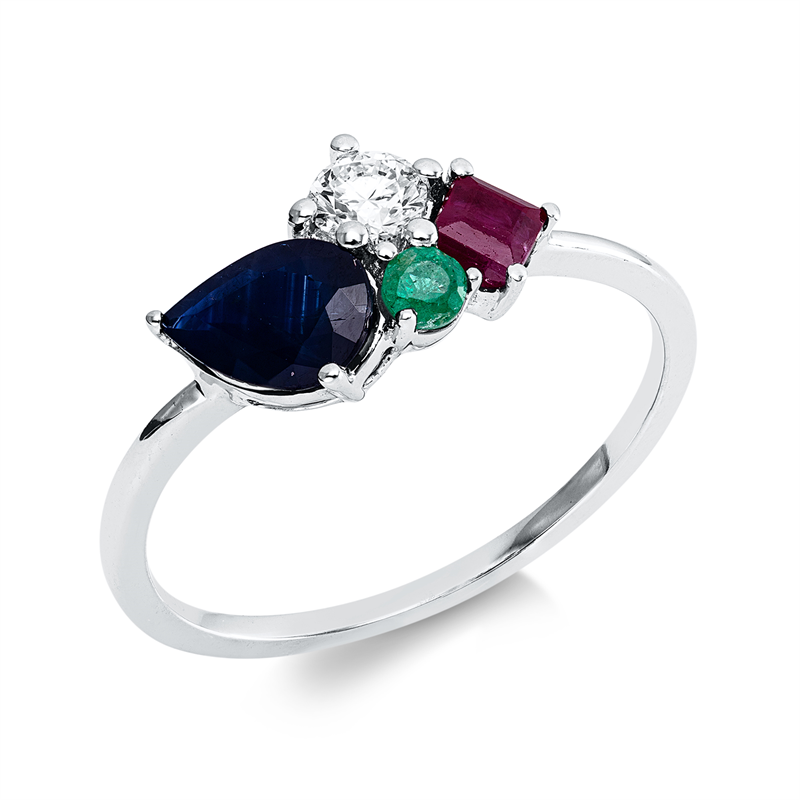 Ring mit Smaragd  aus 750/-18 Karat Weißgold mit 1 Diamant 0