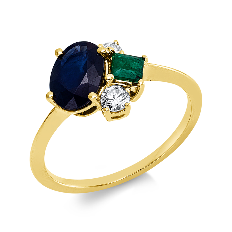 Ring mit Smaragd  aus 750/-18 Karat Gelbgold mit 2 Diamanten 0