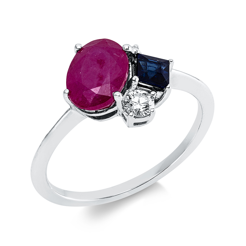 Ring mit Saphir  aus 750/-18 Karat Weißgold mit 2 Diamanten 0