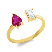 Ring mit Rubin  aus 750/-18 Karat Gelbgold mit 1 Diamant 0